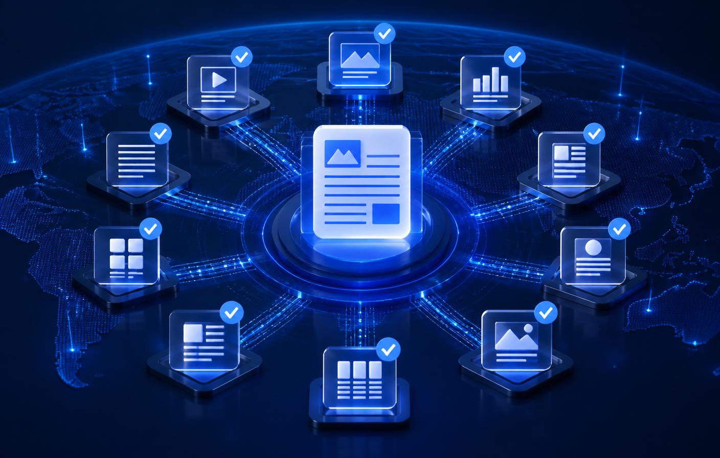 Global press release distribution platform network with verified publisher cards
